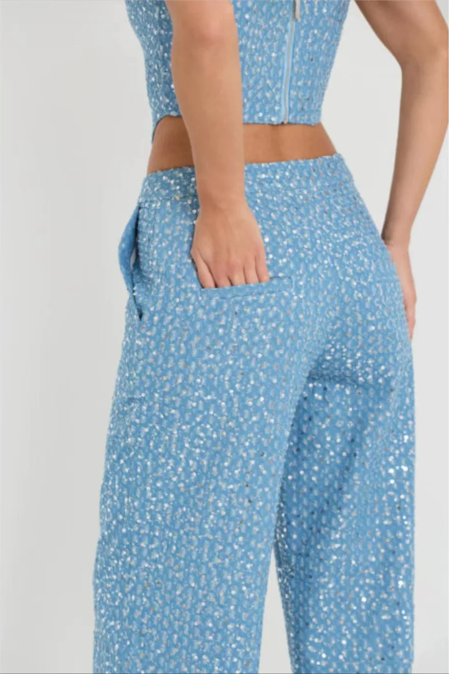 Starry Glow Two Piece Denim Pants Set