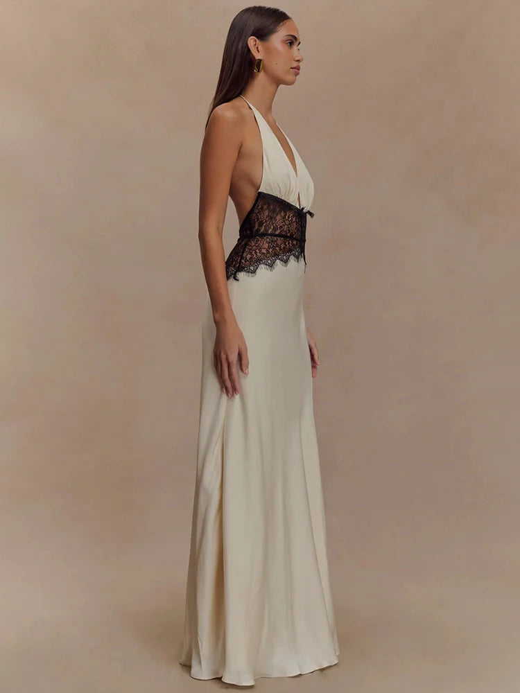 F/W 25’ Lace Patchwork Backless Maxi Gown