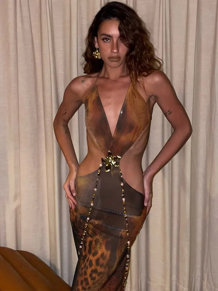 S/S 25' Lace Up Jungle Maxi Dress