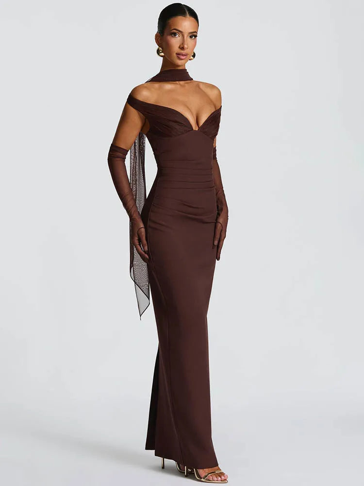 F/W 25' Off-Shoulder Satin Maxi Dress