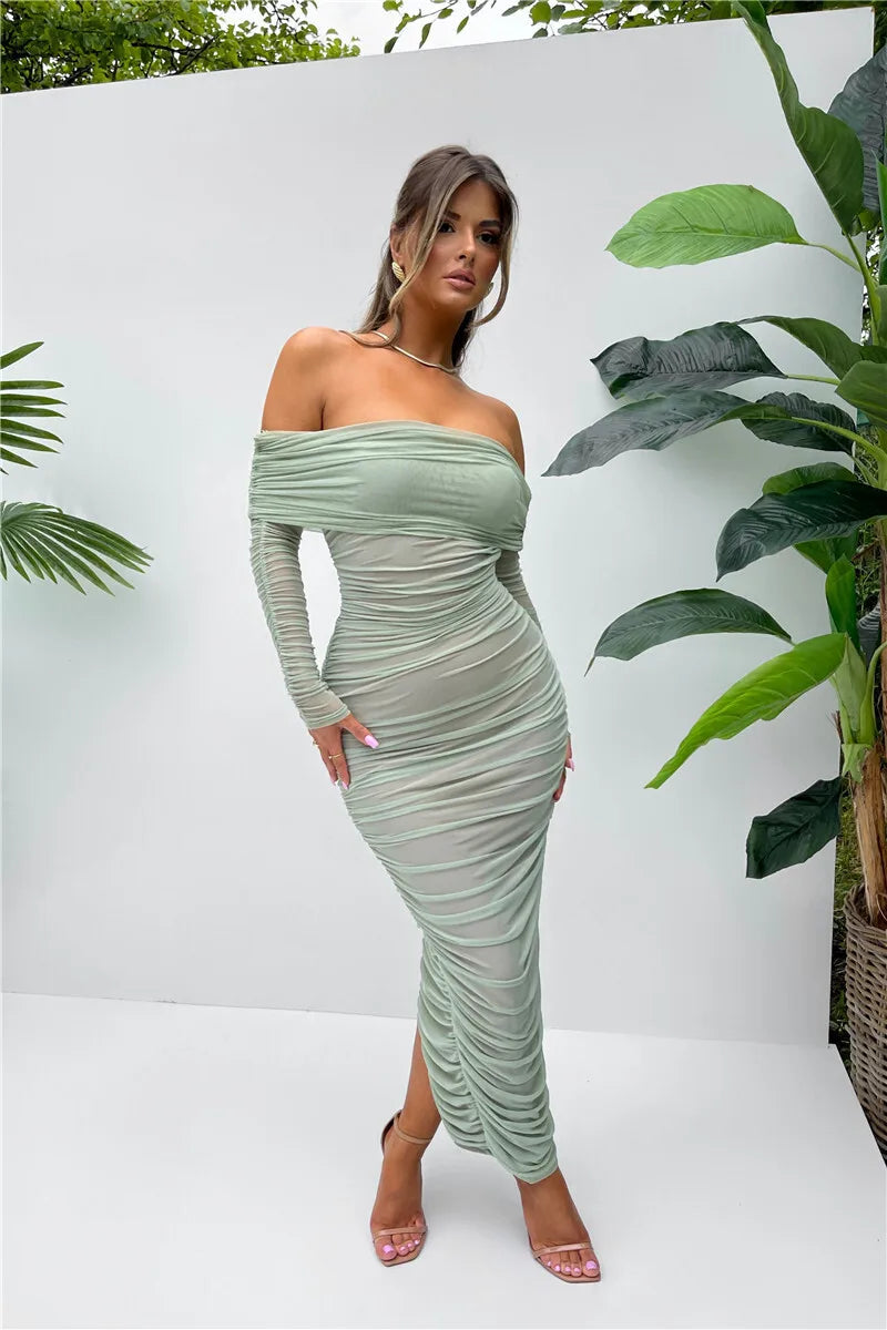 F/W 25' Off-shoulder Long Sleeve Maxi Dress
