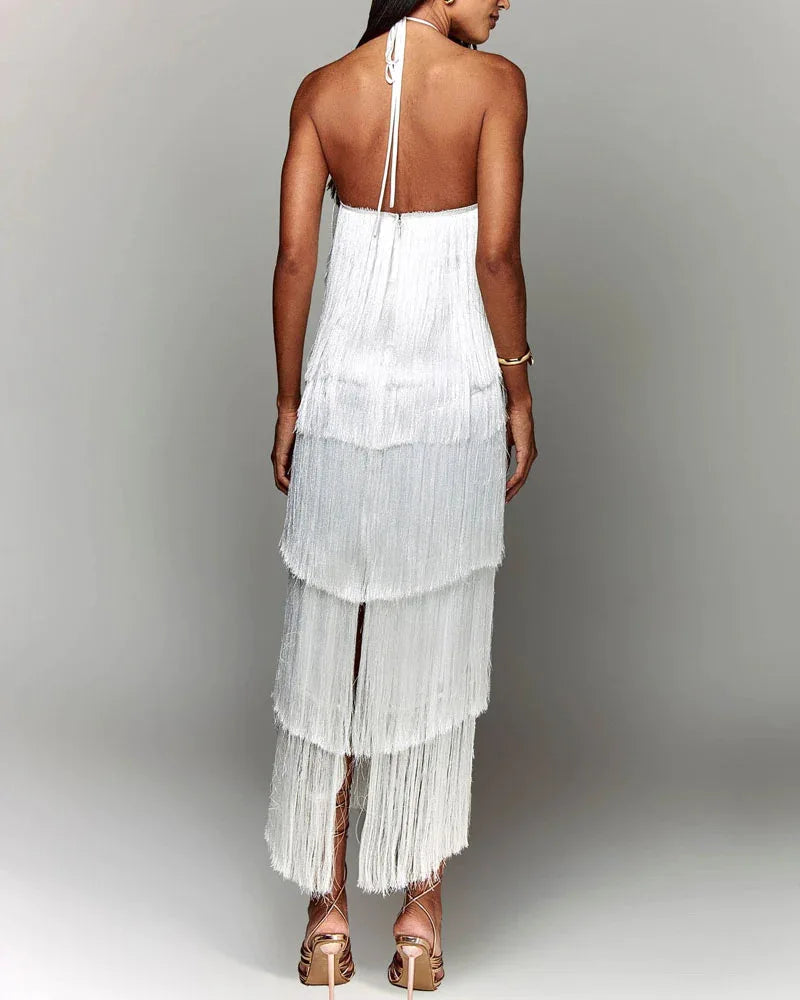 F/W 25' Fringed Backless Slit Maxi Dress