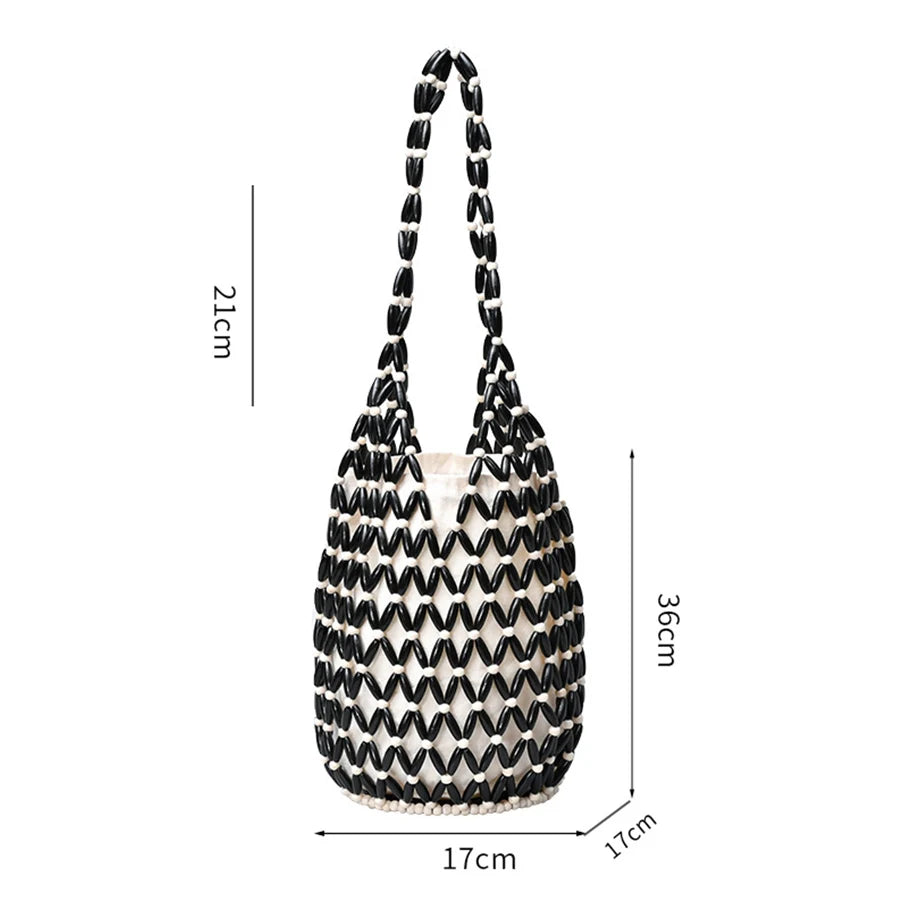 Luna Beaded Hollow-Weave Shoulder Bag