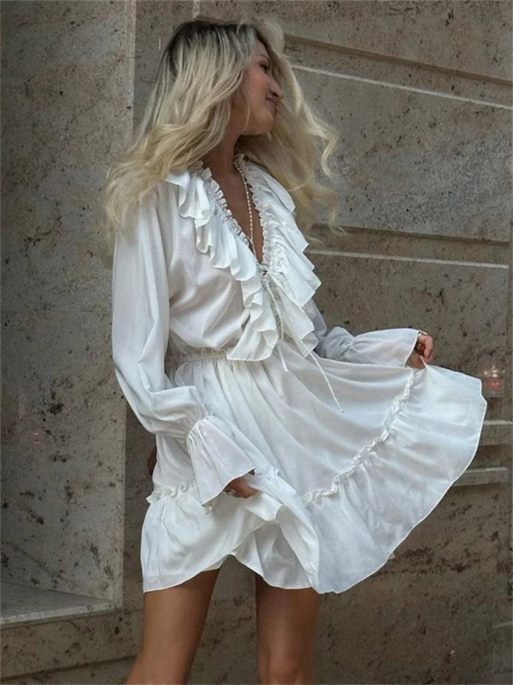 S/S 25' Ruffled V-Neck Mini Dress