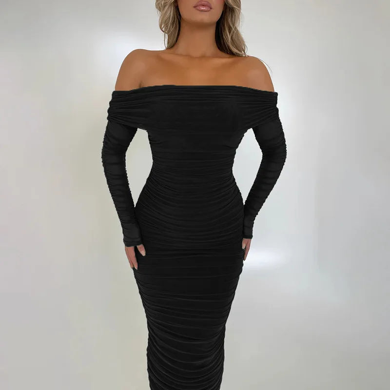 F/W 25' Off-shoulder Long Sleeve Maxi Dress