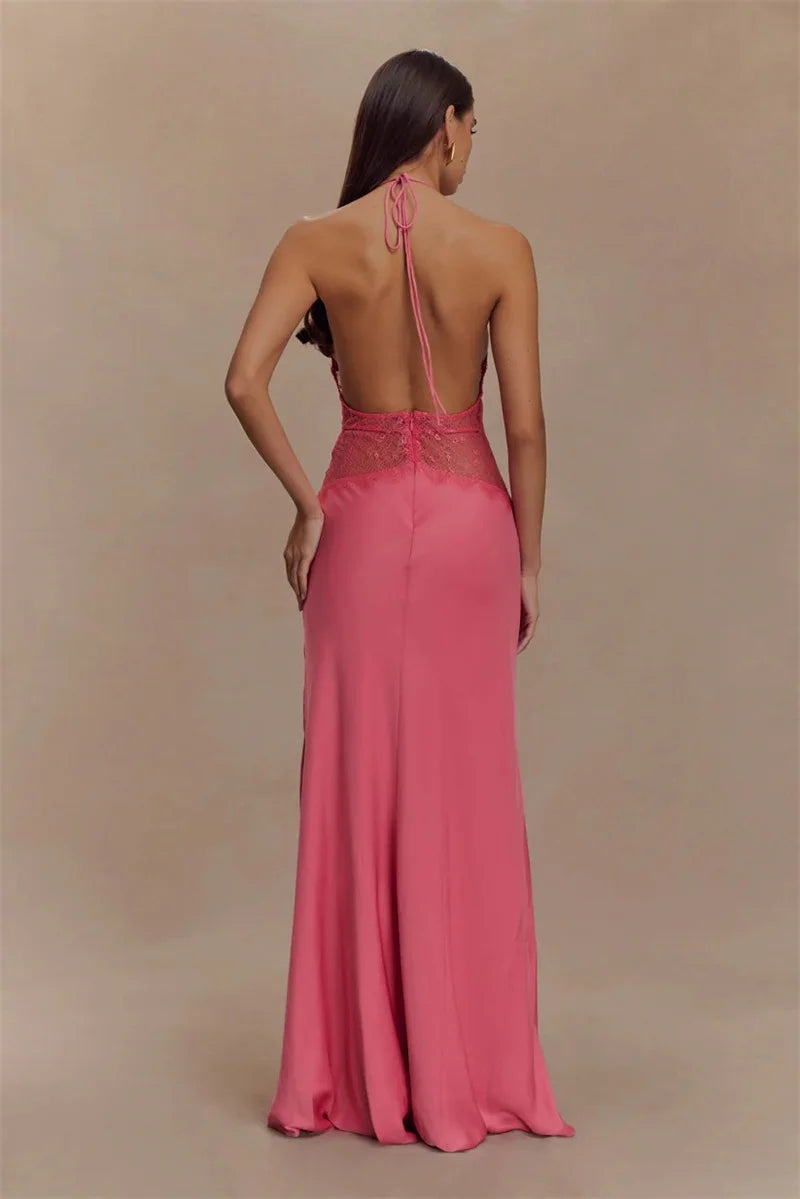 F/W 25’ Lace Patchwork Backless Maxi Gown