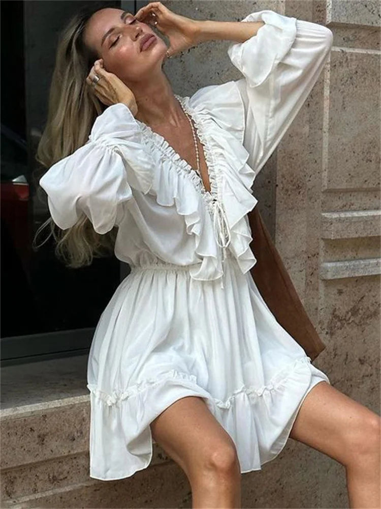 S/S 25' Ruffled V-Neck Mini Dress