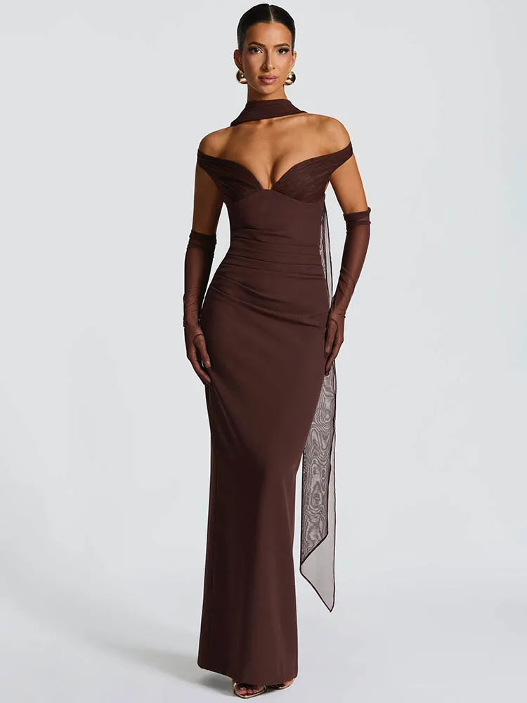 F/W 25' Off-Shoulder Satin Maxi Dress