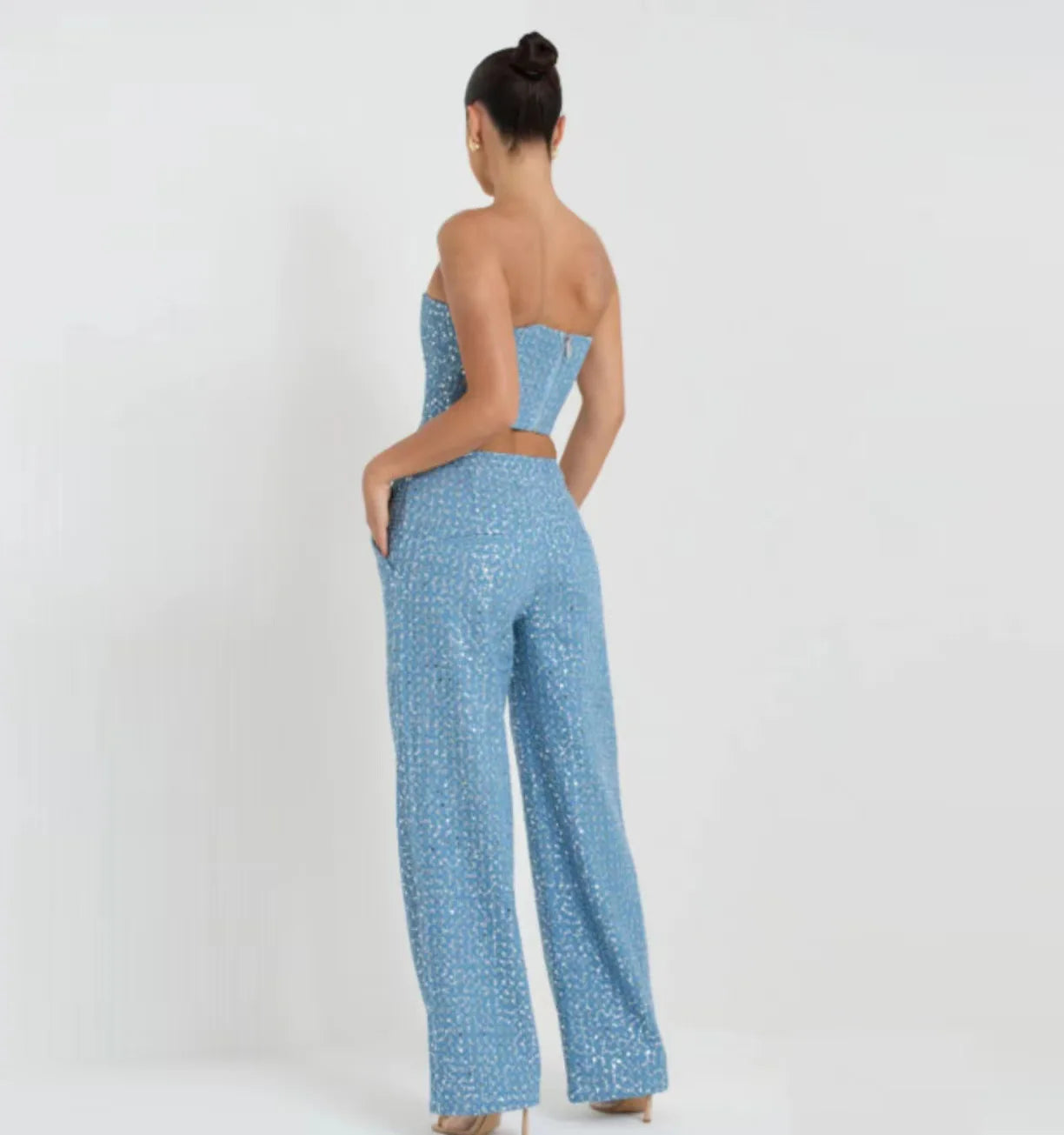 Starry Glow Two Piece Denim Pants Set