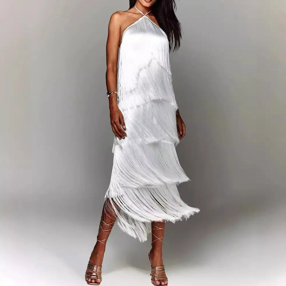 F/W 25' Fringed Backless Slit Maxi Dress