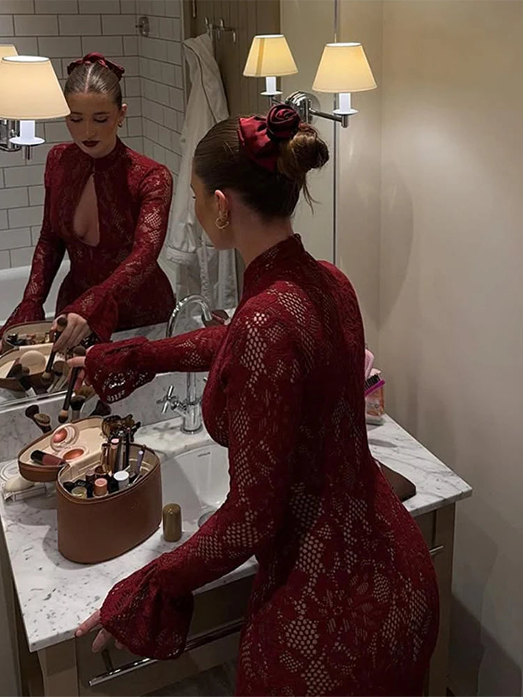 S/S 25' Hollow Lace Maxi Dress