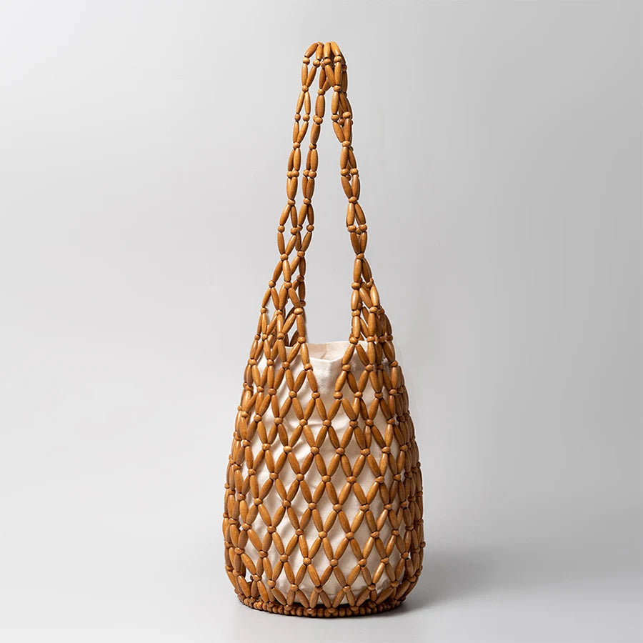 Luna Beaded Hollow-Weave Shoulder Bag