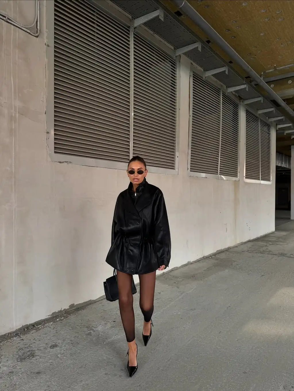 Riviera Noir Cinched Leather Jacket