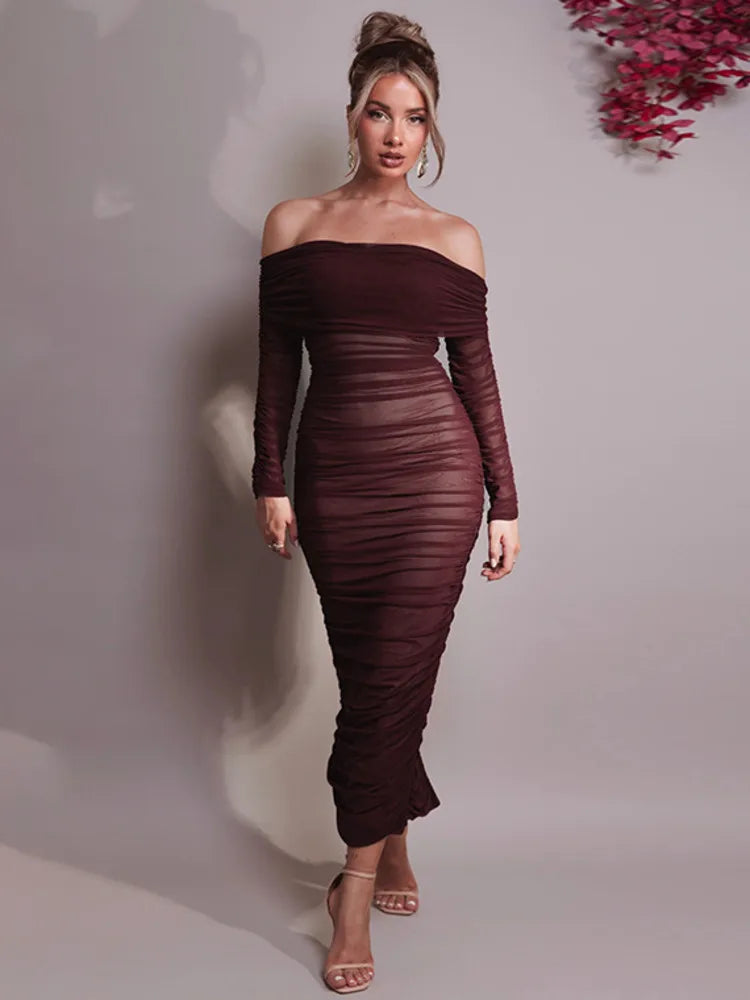 F/W 25' Off-shoulder Long Sleeve Maxi Dress
