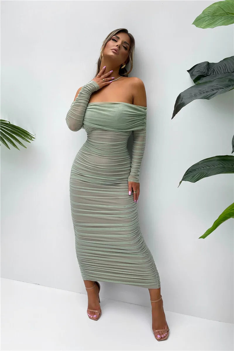 F/W 25' Off-shoulder Long Sleeve Maxi Dress