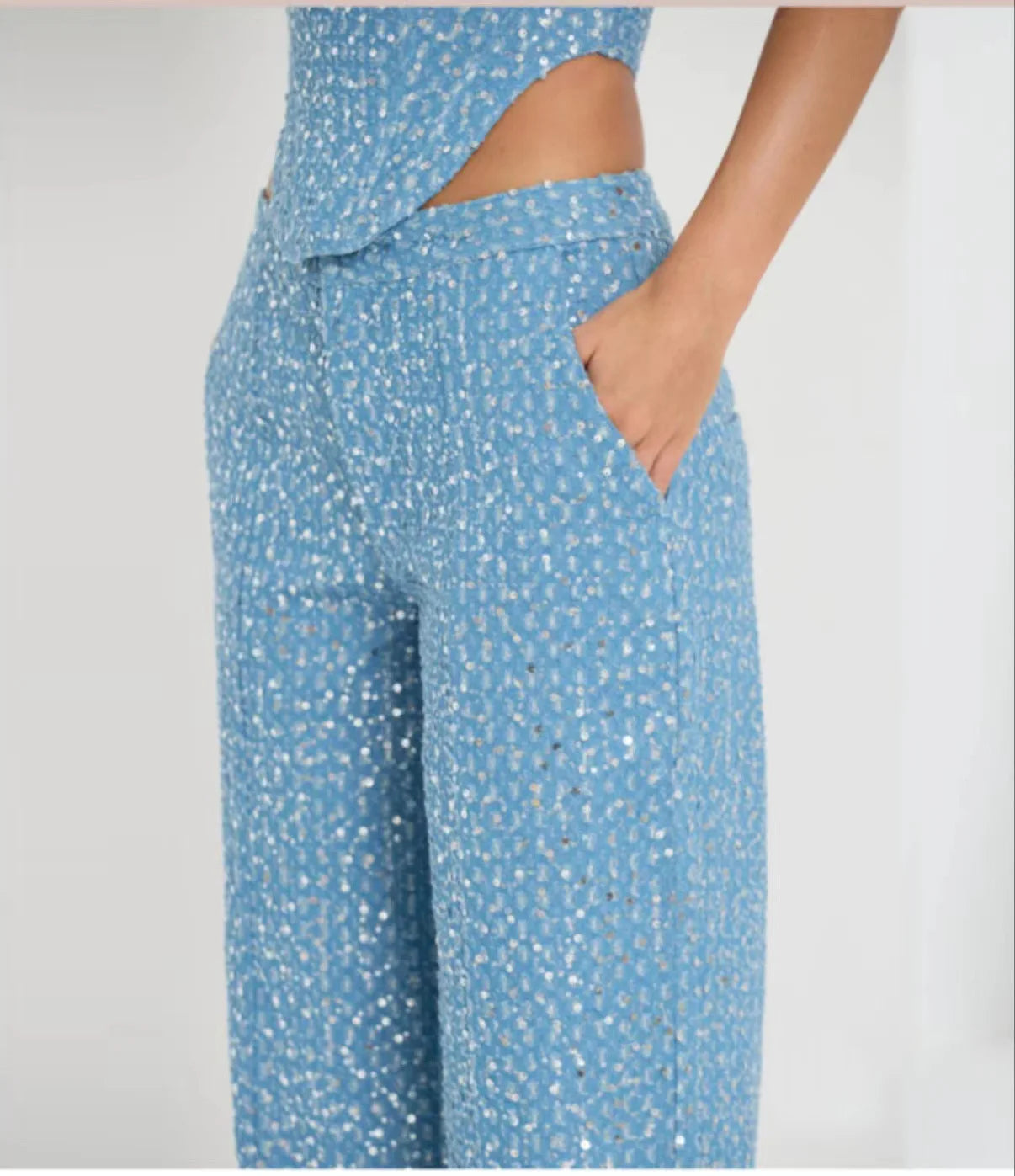 Starry Glow Two Piece Denim Pants Set