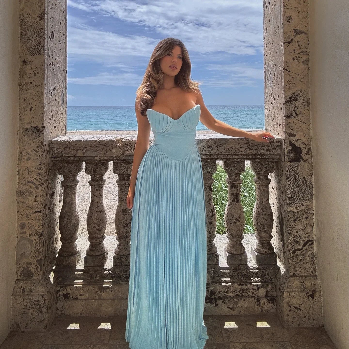 S/S 25' Pleated Bustier Corset Maxi Dress