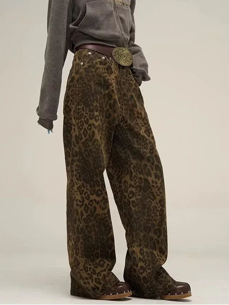 Oversize Leopard Print Wide Leg Trousers