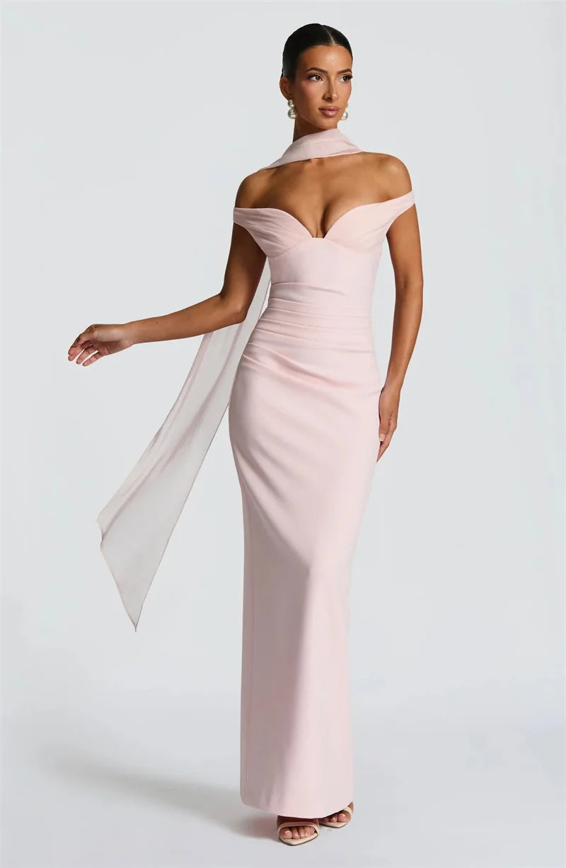 F/W 25' Off-Shoulder Satin Maxi Dress
