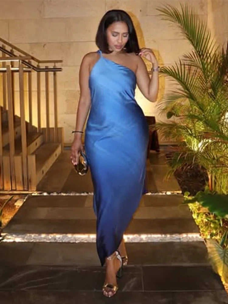 S/S 25' Scarf Collar Evening Maxi Dress