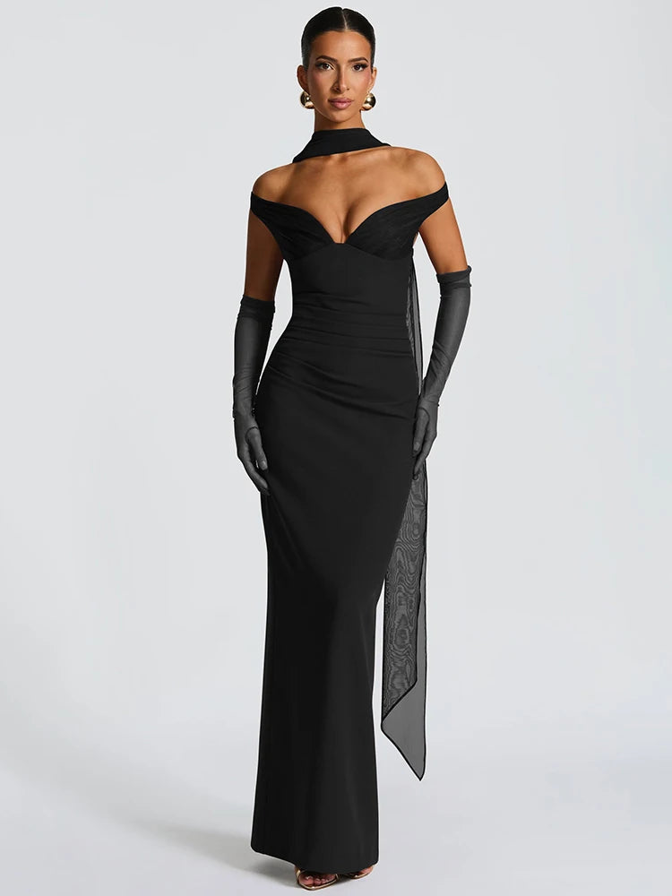 F/W 25' Off-Shoulder Satin Maxi Dress
