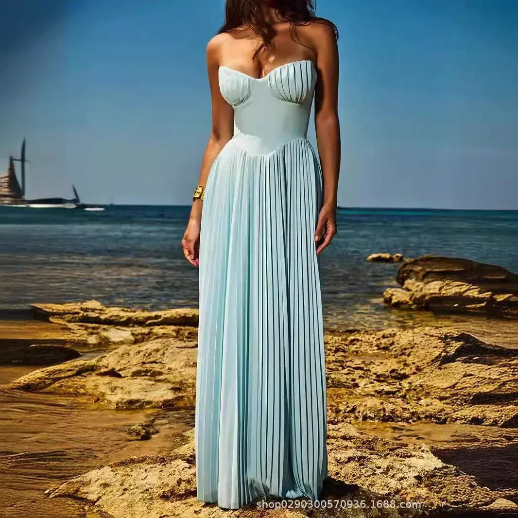 S/S 25' Pleated Bustier Corset Maxi Dress