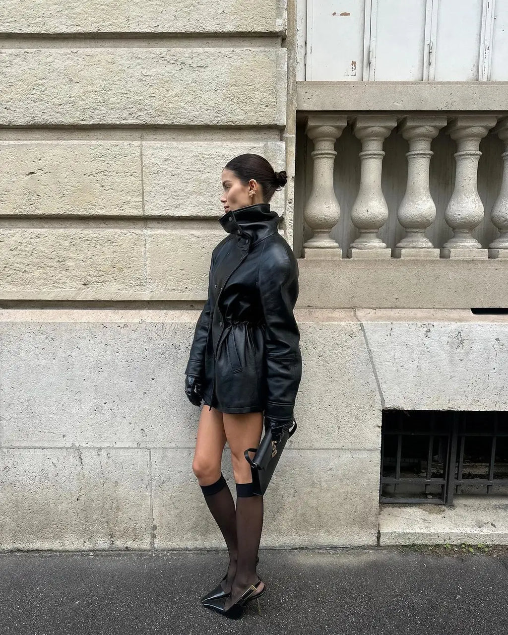 Riviera Noir Cinched Leather Jacket