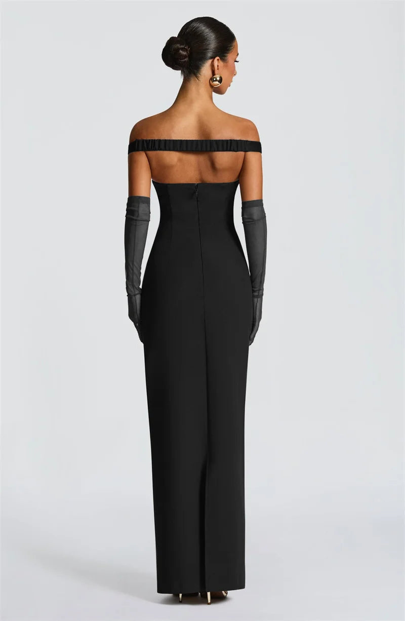 F/W 25' Off-Shoulder Satin Maxi Dress