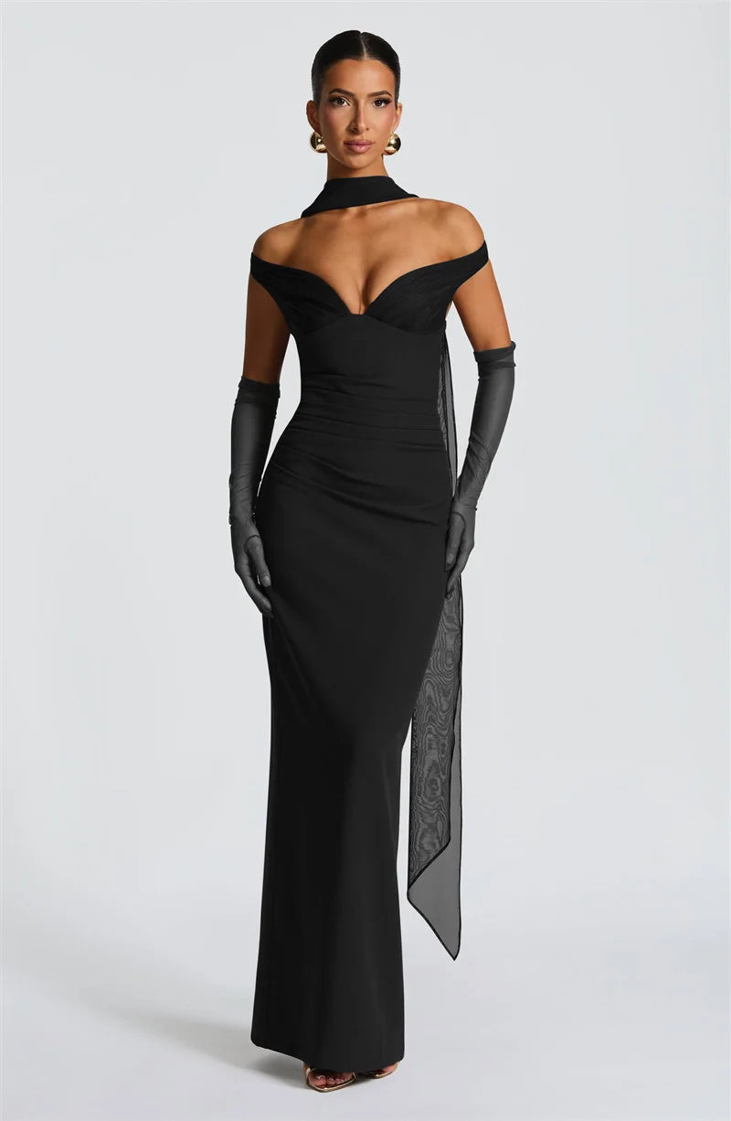 F/W 25' Off-Shoulder Satin Maxi Dress