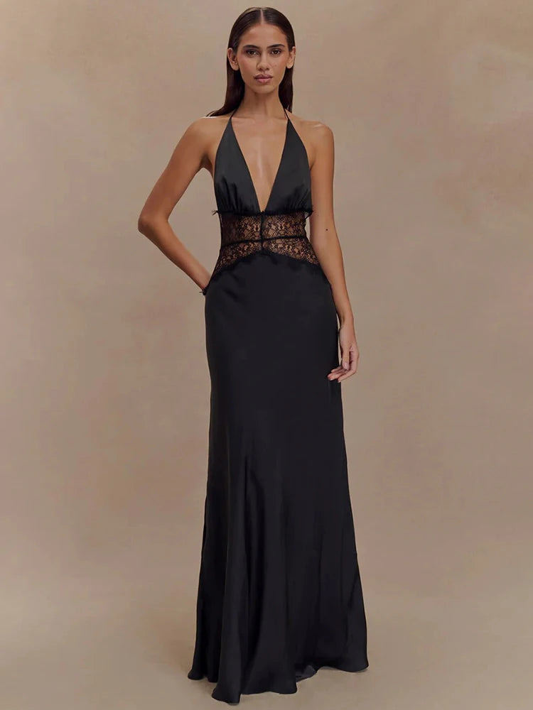 F/W 25’ Lace Patchwork Backless Maxi Gown