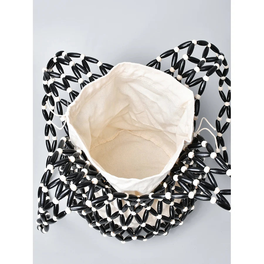 Luna Beaded Hollow-Weave Shoulder Bag