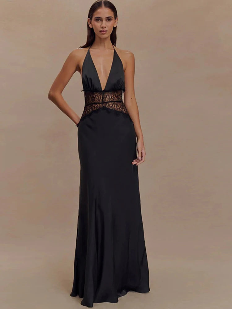 F/W 25' Lace Halter Maxi Dress