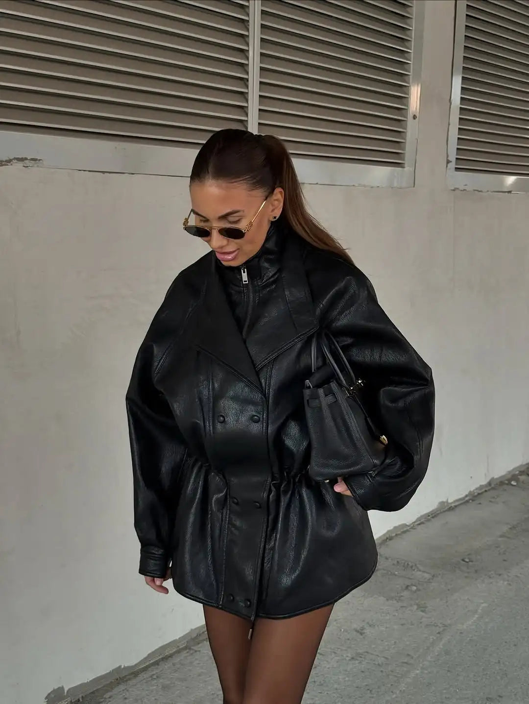 Riviera Noir Cinched Leather Jacket