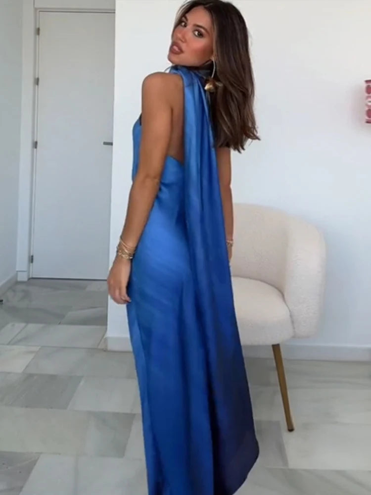 S/S 25' Scarf Collar Evening Maxi Dress