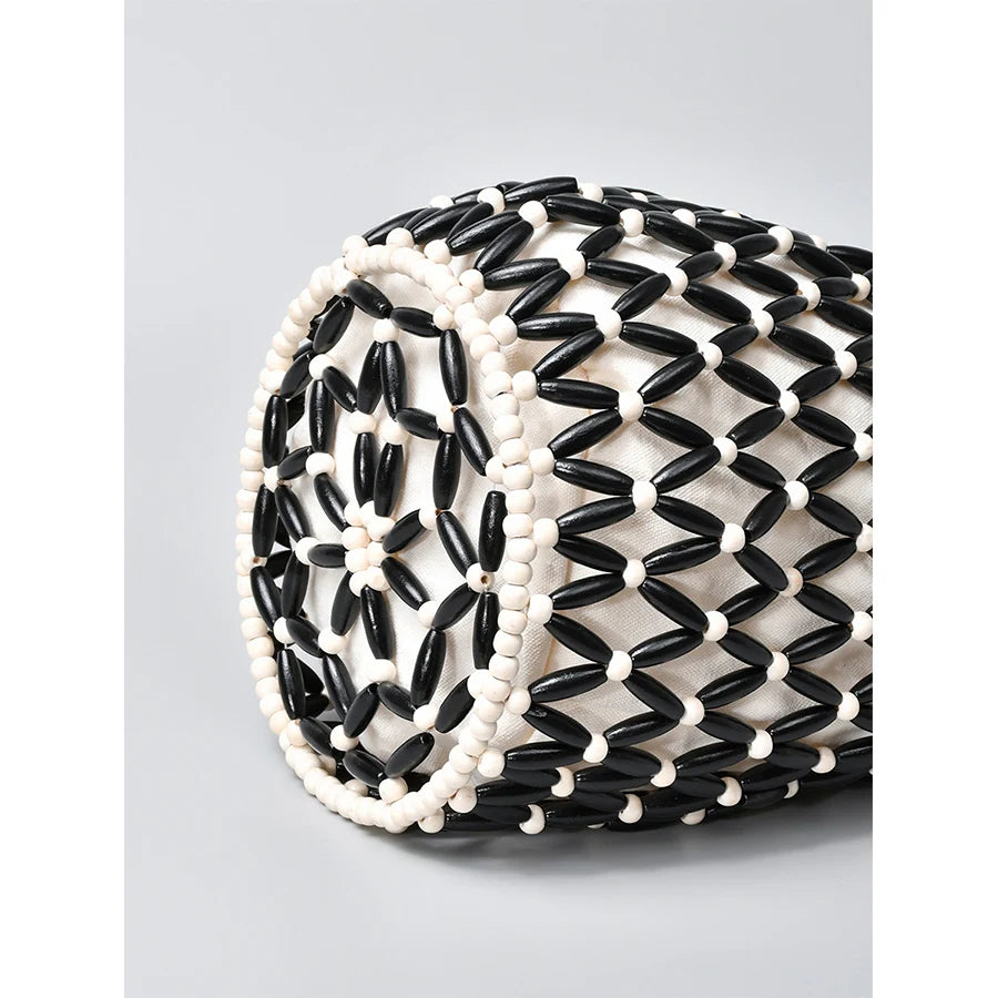 Luna Beaded Hollow-Weave Shoulder Bag