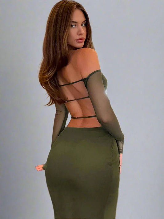 Olive Evening Midi Dress