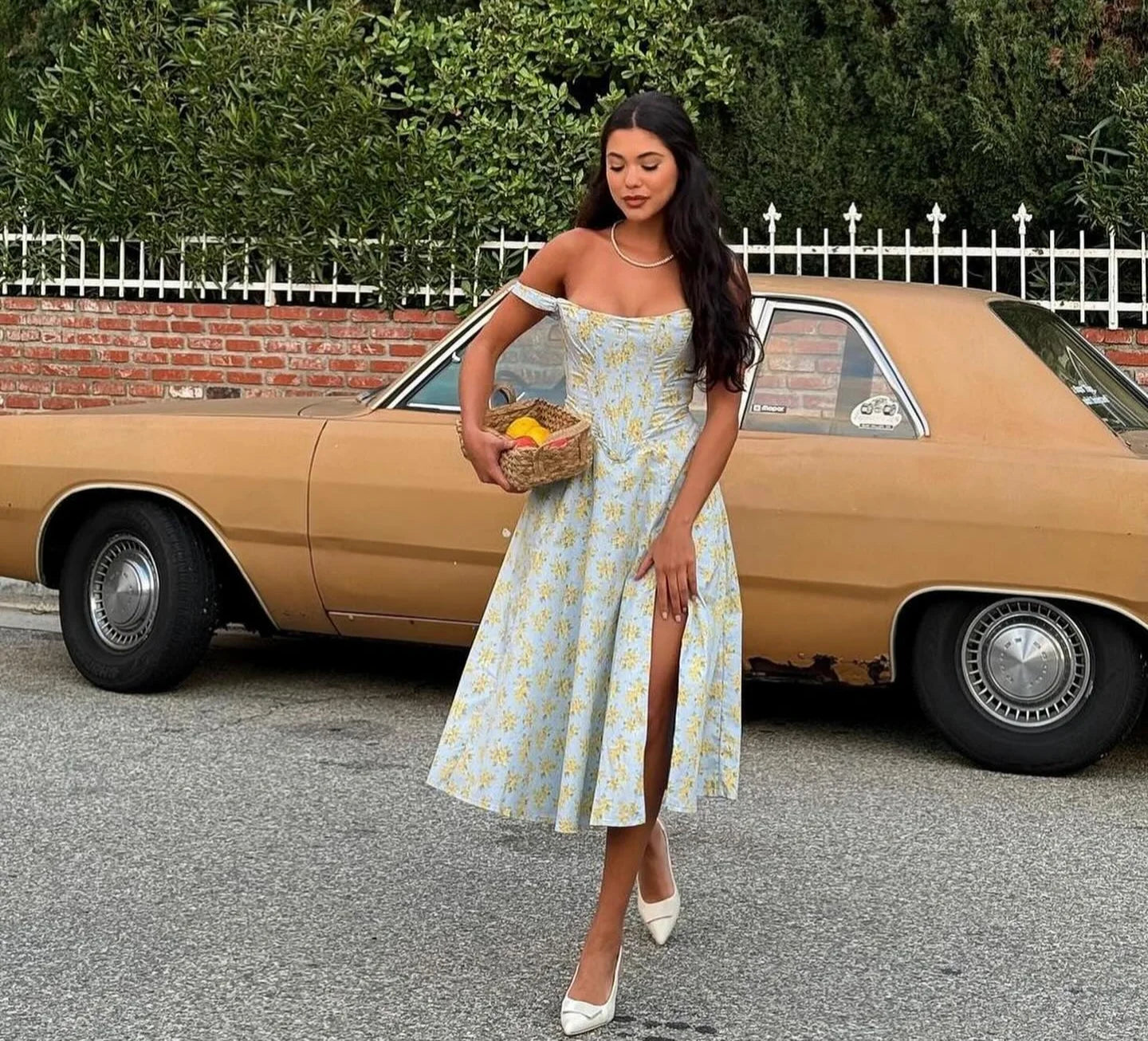 S/S 25' Lace Up Floral Midi Sundress