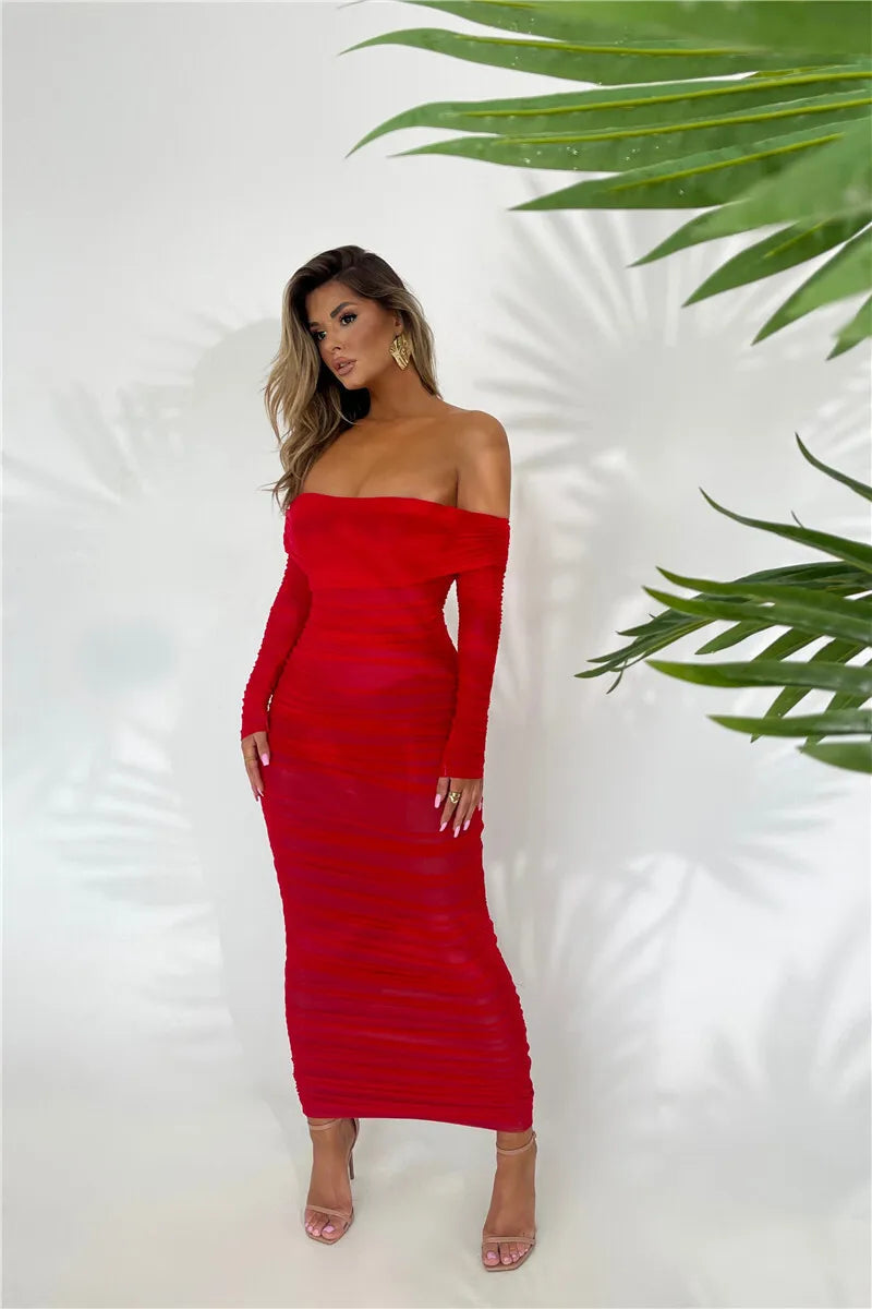 F/W 25' Off-shoulder Long Sleeve Maxi Dress