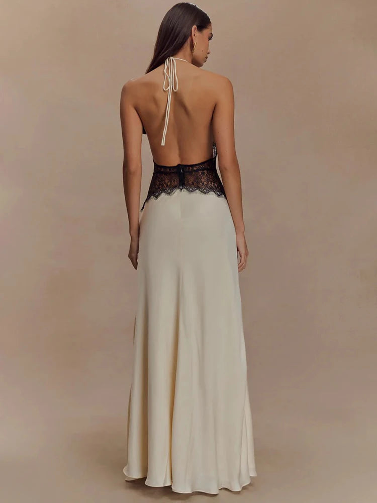 F/W 25’ Lace Patchwork Backless Maxi Gown