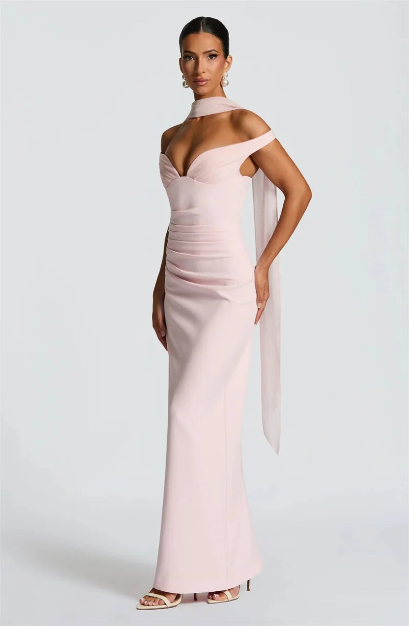 F/W 25' Off-Shoulder Satin Maxi Dress