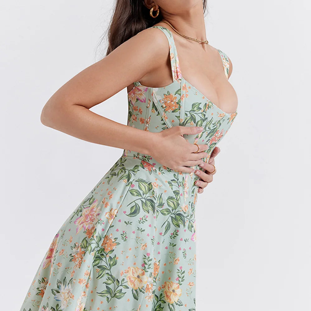 S/S 25' Lace Up Floral Midi Sundress