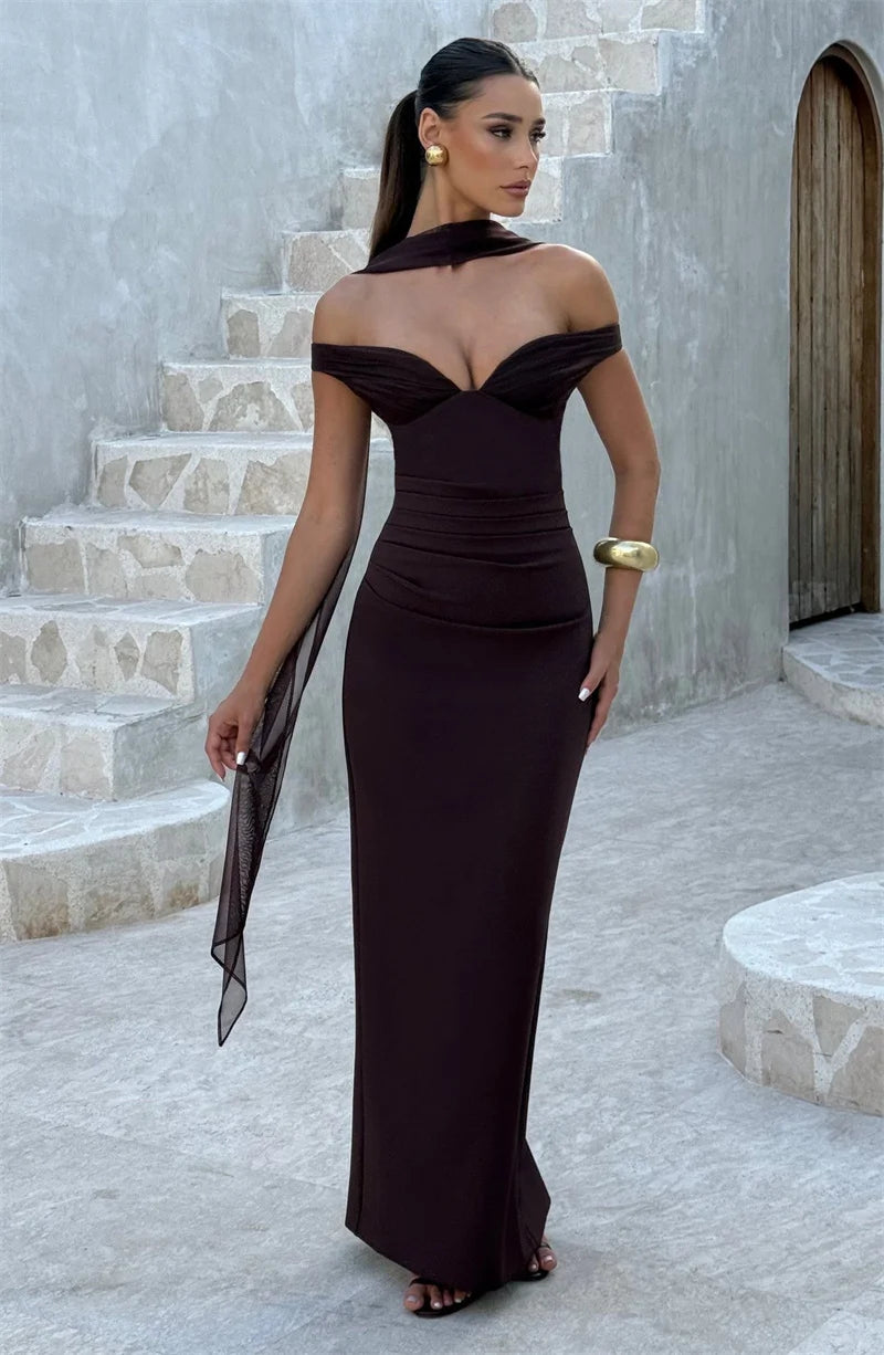 F/W 25' Off-Shoulder Satin Maxi Dress