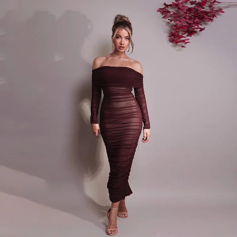 F/W 25' Off-shoulder Long Sleeve Maxi Dress