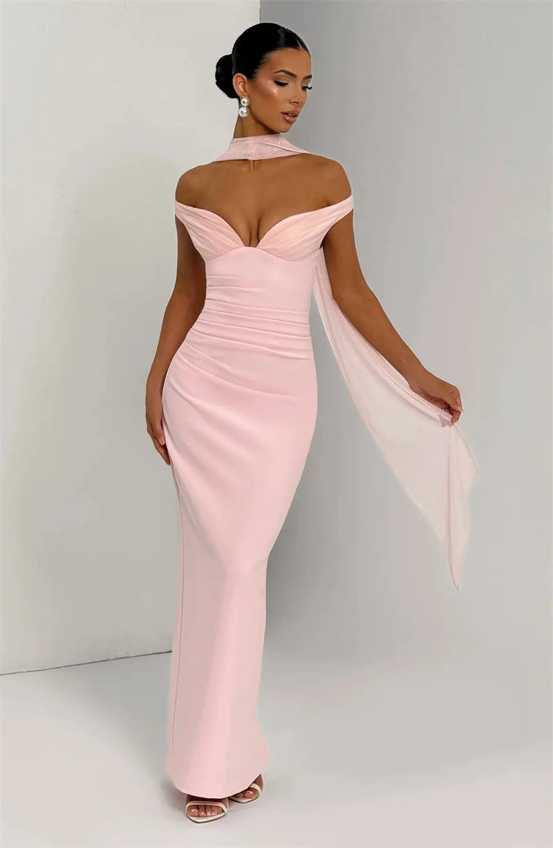 F/W 25' Off-Shoulder Satin Maxi Dress