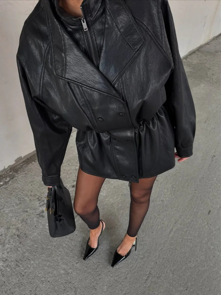Riviera Noir Cinched Leather Jacket