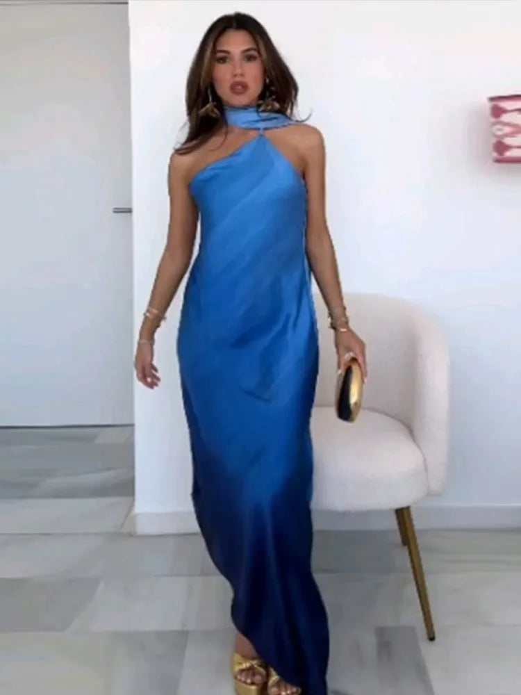 S/S 25' Scarf Collar Evening Maxi Dress