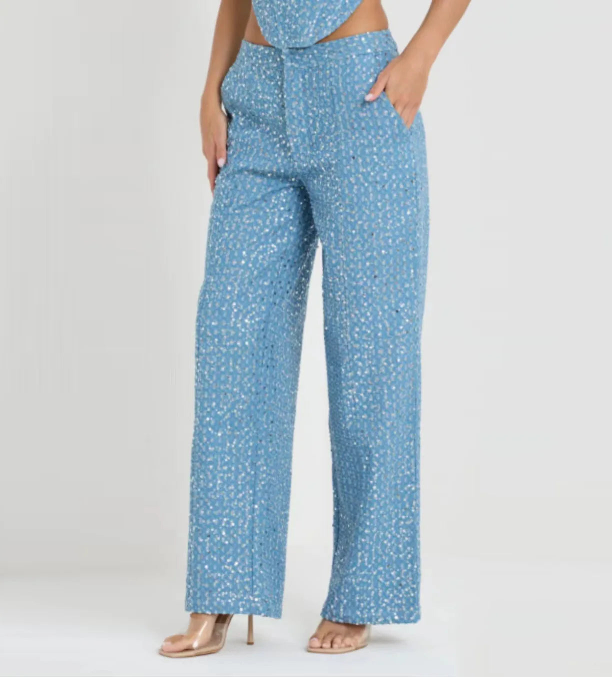 Starry Glow Two Piece Denim Pants Set