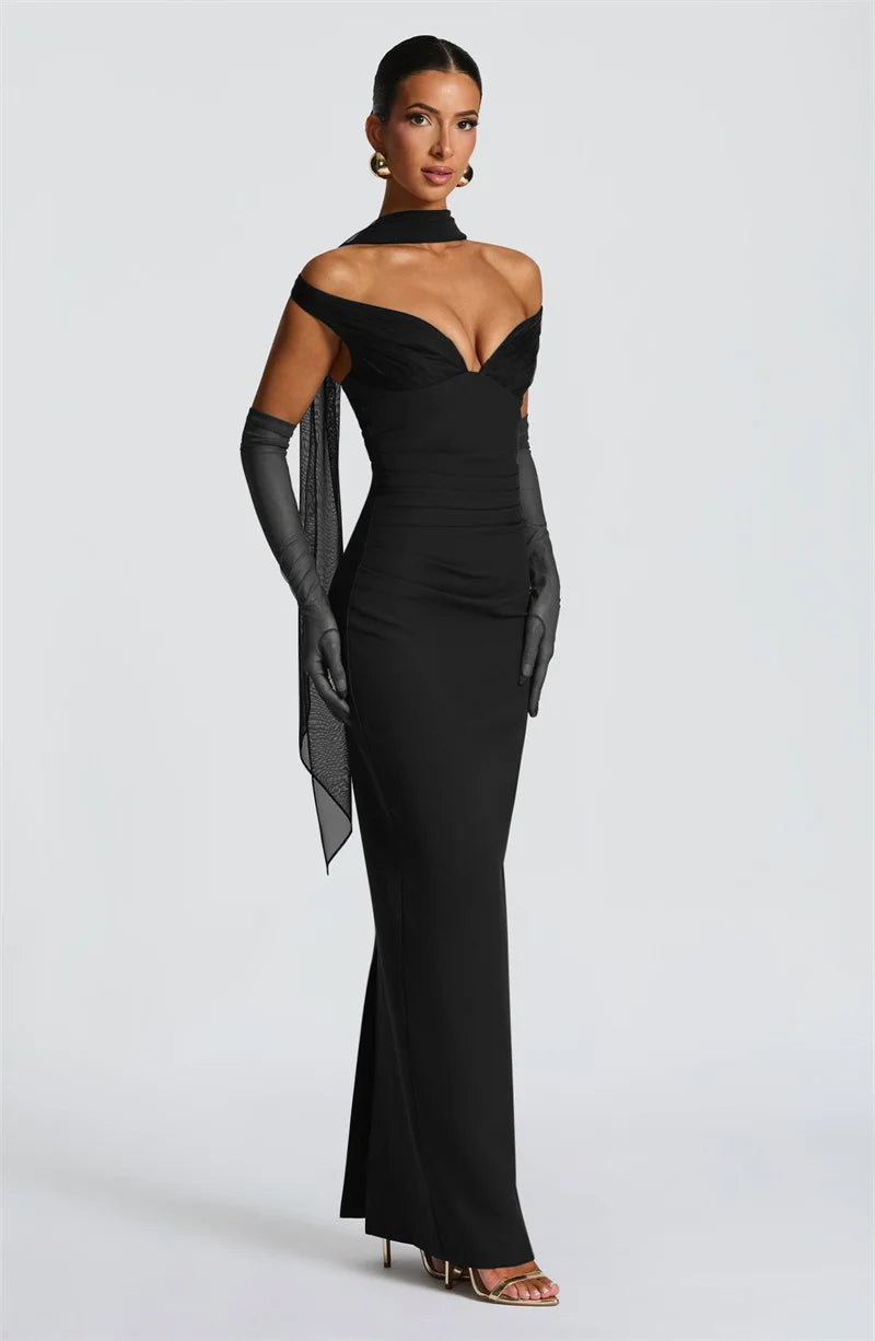 F/W 25' Off-Shoulder Satin Maxi Dress