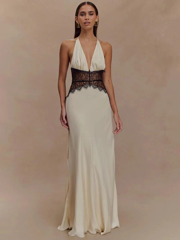 F/W 25’ Lace Patchwork Backless Maxi Gown