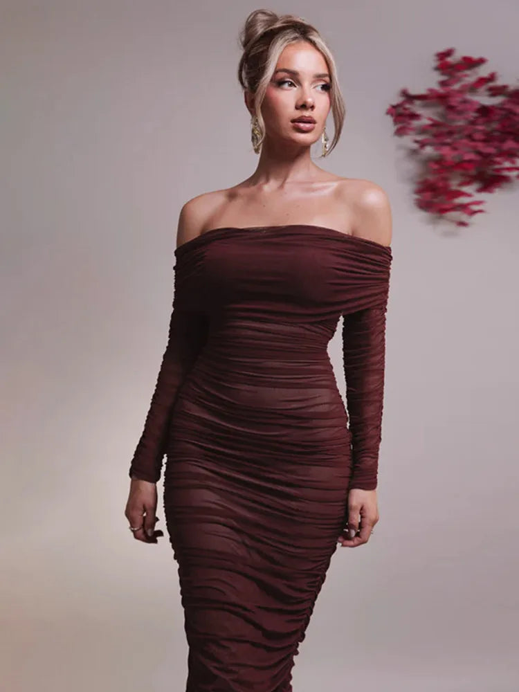 F/W 25' Off-shoulder Long Sleeve Maxi Dress